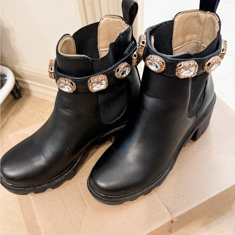 Steve Madden Black Ankle Boots with Gold Accents